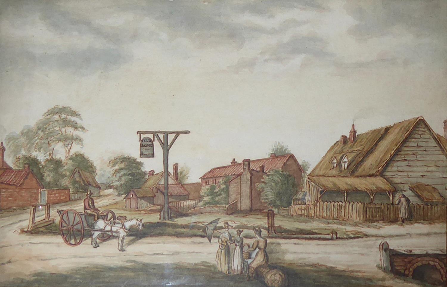 AN EARLY 19TH CENTURY WATERCOLOUR ~OLD GOAT PUBLIC HOUSE~