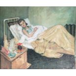 MICHAEL B. (~JERRY~) CRITCHLOW A 20TH CENTURY OIL ON CANVAS FEMALE PATIENT Laying in bed signed