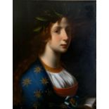 CIRCLE OF CARLO DOLCI, FLORENCE, 1616 - 1687, OIL ON PANEL Portrait allegory of poetry,held in a