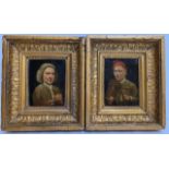 A PAIR OF 18TH CENTURY OIL ON COPPER PORTRAITS Violinist and artist with his pallet and brush,