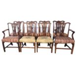 A SET OF EIGHT GEORGE III PERIOD CARVED MAHOGANY DINING CHAIRS Six chairs and two carvers, with