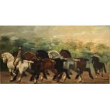 HORSES ON THE WAY TO APPLEBY FAIR , 19th century oil on canvas, framed 131 x 80 cm
