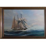 TONY WARREN, 1930 - 1994, OIL ON BOARD Seascape, ‘The S.T.A Topsail Schooner ‘SIR WINSTON