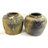 DESARU SHIPWRECK, A PAIR OF EARLY 19TH CENTURY STONEWARE STORAGE JARS. (20cm)