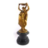 A 19TH CENTURY GILT METAL FIGURAL LAMP BASE Modelled with semi clad Grecian lovers, on a green