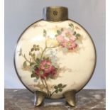 A LATE 19TH/EARLY 20TH CENTURY MOON FLASK Decorated with flowers on a cream ground. (30cm)