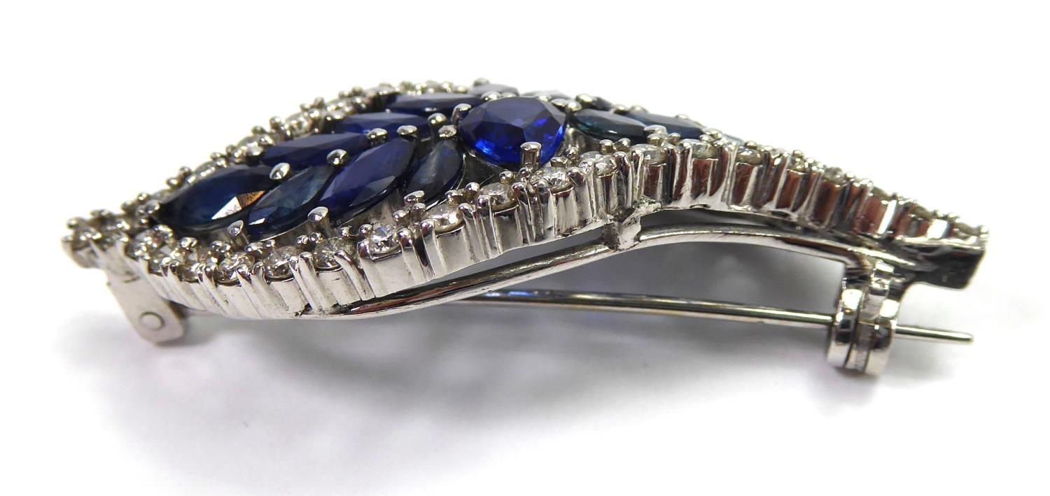 A SAPPHIRE AND DIAMOND LEAF BROOCH Set in white gold. (11.9g) - Image 5 of 11