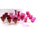 A COLLECTION OF VICTORIAN CRANBERRY AND RUBY GLASS Including a set of six drinking glasses, wine