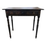 A 19TH CENTURY PAINTED SIDE TABLE Having a single drawer and chinoiserie decoration, raised on