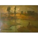 KAREL DE POSSON, DUTCH, 1889 - 1960, A 20TH CENTURY OIL ON CANVAS Landscape view of a pond, signed