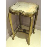 A 19TH CENTURY FRENCH GILT OCCASIONAL TABLE Inset with white marble. (45cm x 47cm x 76cm)