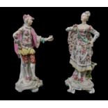 DERBY, A PAIR OF PORCELAIN FIGURES OF RANELAGH DANCERS, CIRCA 1765 Both with an arm extended and