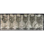 THREE CASED SETS OF 20TH CENTURY ITALIAN GLASS WINE GLASSES Each glass having a flashed silver Greek