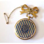 A LATE 19th CENTURY CONTINENTAL YELLOW METAL ENAMEL AND DIAMOND LADIES FOB WATCHhaving a circular