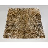 AN UNUSUAL 20TH CENTURY TAXIDERMY GOAT SKIN CARPET WITH LEOAPRD PRINT PATTERN. (l 195cm x w 145cm)