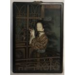 A CHINESE REVERSE GLASS PAINTING Female flutist. (50cm x 71cm)