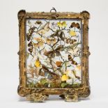 A 19TH CENTURY TAXIDERMY BUTTERFLY FIRE SCREEN DIORAMA. (h 53cm x w 41cm x d 17cm)