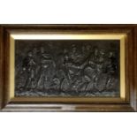 WEDGWOOD, ‘THE DEATH OF ROMAN WARRIOR’, A 19TH CENTURY RECTANGULAR BASALT PLAQUE In a glazed oak