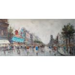 A PAIR OF 20TH CENTURY OIL ON CANVAS PARISIAN SCENES View of The Moulin Rouge and the Arc De