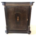 A 19TH CENTURY FRENCH MAHOGANY EBONISED AND MARQUETRY INLAID SIDE CABINET Brass banded with a single