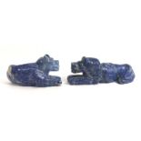 LAPIS LAZULI, TWO CARVED STATUES, LION AND LIONESS. (largest 11.5cm)