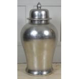 A LARGE SILVERED POTTERY GINGER JAR AND COVER. (82cm)