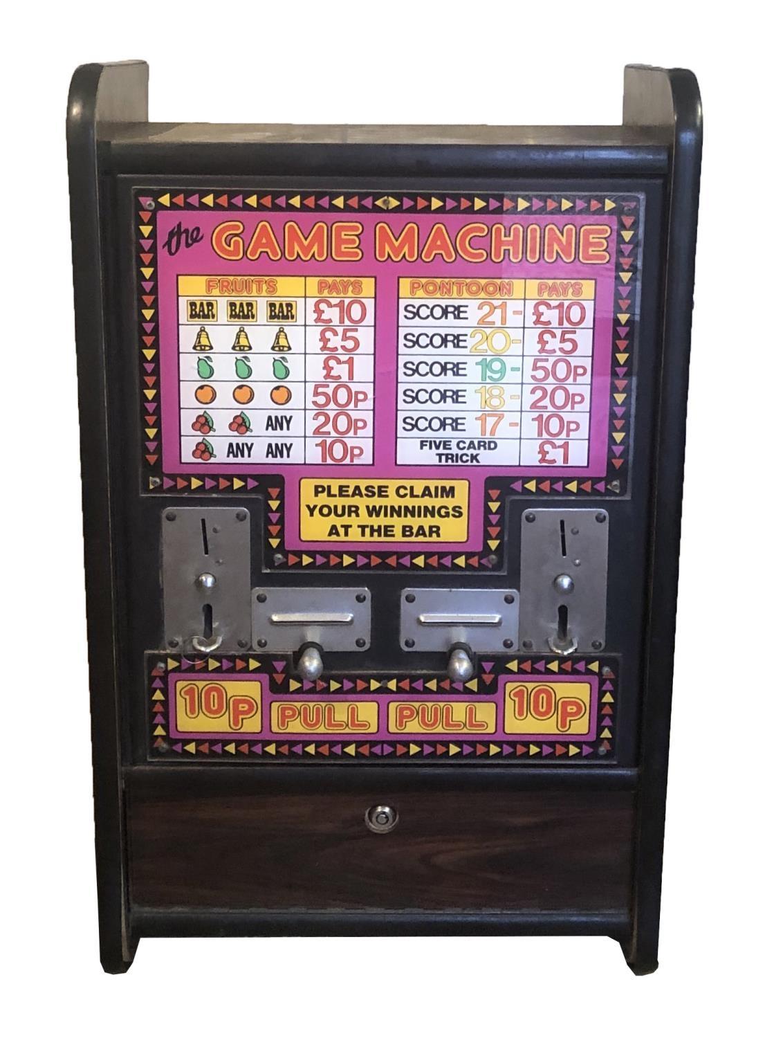 A VINTAGE COIN OPERATED BAR GAME MACHINE. (43cm x 26cm x 69cm)