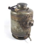 A LATE 19TH/EARLY 20TH CENTURY TIN SAMOVAR Shouldered barrel type form with a lions mask cap above