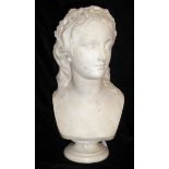 FREDERICK JOHN WILLIAMSON, 1851 - 1951, A VICTORIAN WHITE MARBLE BUST A young maiden on circular