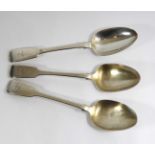 A COLLECTION OF THREE VICTORIAN IRISH SILVER TABLESPOONS Fiddle pattern, hallmarked? Philip