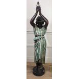 A LARGE 20TH CENTURY PLASTER BLACKAMOOR FIGURAL TORCHE LAMP Of female form, with arms raised and