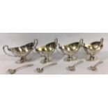 A CASED SET OF FOUR VICTORIAN SILVER CLASSICAL URN FORM SALTS Engraved swags and leaves and four