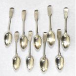 A SET OF NINE GEORGIAN SILVER TEASPOONS Fiddle pattern hallmarked ?Thomas Wallis and Jonathan Payne,