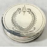 A GEORGIAN SILVER CIRCULAR PILL BOX With bright cut decoration, hallmarked Samuel Pemberton,