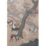 A LATE 19TH/EARLY 20TH CENTURY JAPANESE WOODBLOCK PRINT Study of horses in a garden, framed and