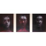 ROBERT CLATWORTHY, R.A., 1928 - 2015, ACRYLIC AND PASTEL, Triptych portraits mounted and framed as