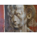 MICHAEL AYRTON, 1921 - 1975, OIL AND COLLAGE ON CANVAS Titled 'February Head, 1966', signed, dated