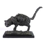 ROBERT CLATWORTHY, 1928 - 2015, BRONZE Titled 'Cat', on wooden base. (23cm x 40cm, 47cm overall)
