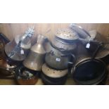 A LARGE COLLECTION OF 19TH CENTURY AND LATER BRASS AND COPPER ITEMS To include chestnut roasters,