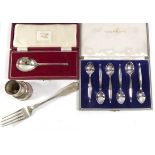 A COLLECTION OF GEORGIAN AND LATER SILVER WARE Comprising a dessert spoon, hallmarked London,