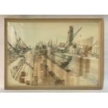 L.M. HARRISON, A 20TH CENTURY WATERCOLOUR Dock yard, signed, framed and glazed. (58cm x 41cm)