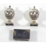 A PAIR VICTORIAN SILVER PEPPERETTES Classical fluted urn form on square base, hallmarked