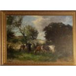 JOHAN FREDERIK CORNELIS SCHERREWITZ, DUTCH, 1868 - 1951, OIL ON CANVAS Landscape, shepherd and
