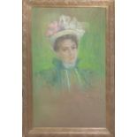 A VICTORIAN PASTEL ON BOARD Portrait, female wearing a lace bonnet, indistinctly signed lower
