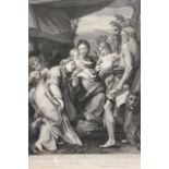 FOUR ANTIQUE ENGRAVINGS To include a portrait of a man and three biblical scenes, all framed and