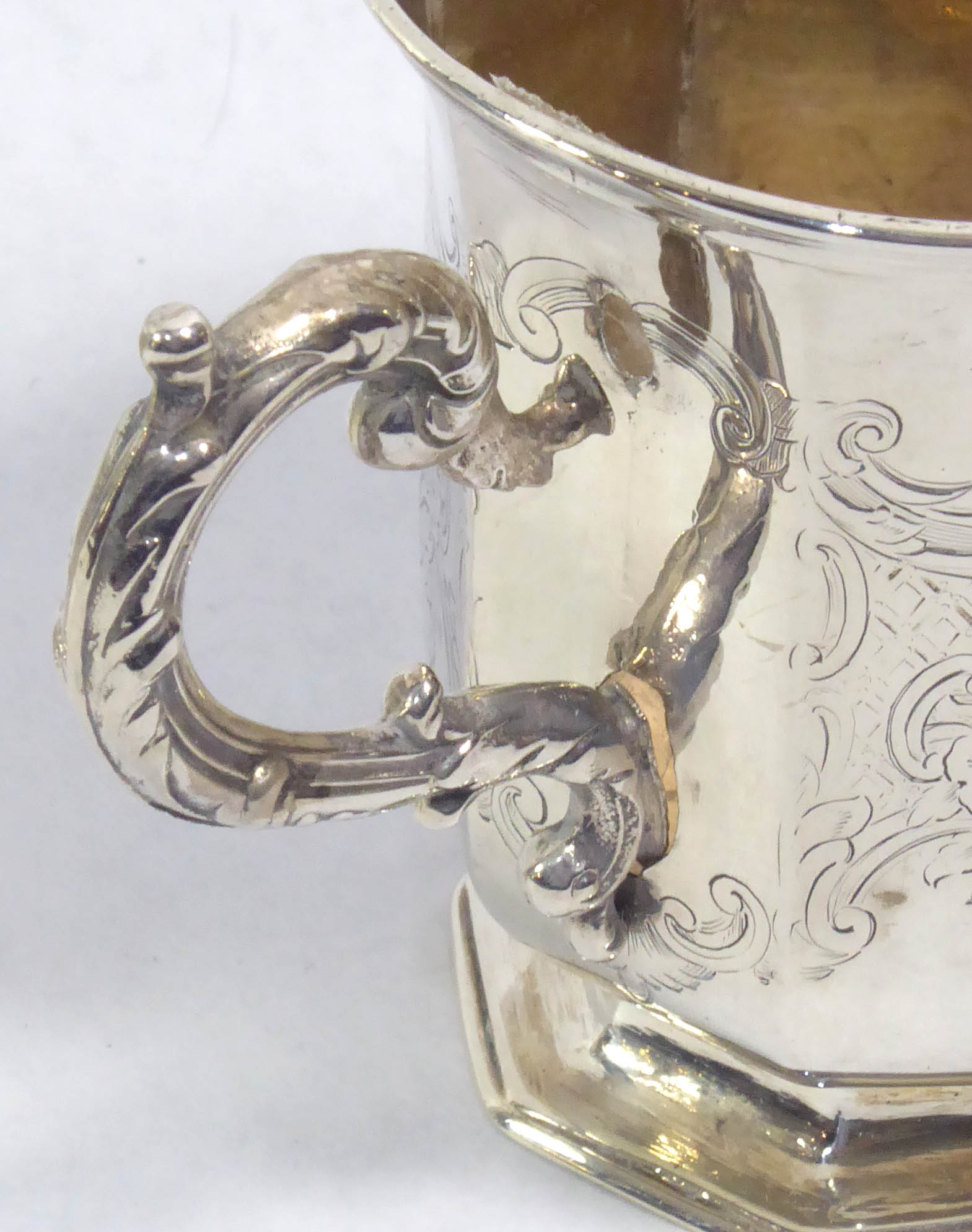 TWO VICTORIAN SILVER CHRISTENING MUGS Of chamfered form with engraved cartouches, inscribed ?Tom - Image 2 of 2