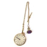 AN EARLY 20TH CENTURY GOLD PLATED GENTS SLIM POCKET WATCH The silver tone dial with Arabic number