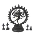 A PAINTED BRONZE STATUE OF THE HINDU GOD VISHNU Along with four other miniature Hindu bronze