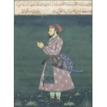 TWO 19TH CENTURY INDO-PERSIAN WATERCOLOUR PORTRAITS Figure with sword and shield and a hunting