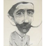 JOHN SPRINGS, B. 1960, PEN AND INK Portrait, signed lower right, bearing gallery label verso ?